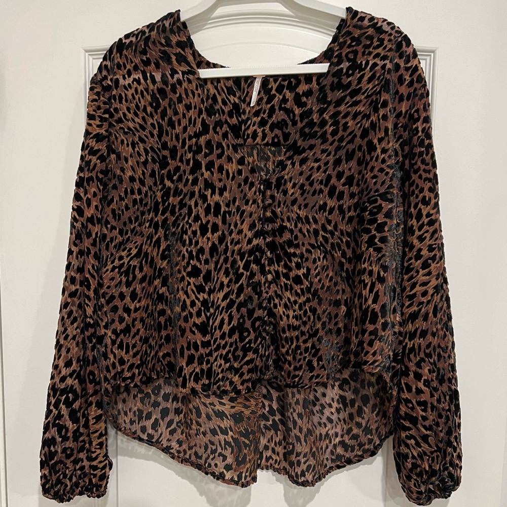Free People Sheer Leopard Button-down Top